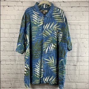 VINTAGE JOE MARLIN Hawaiian Shirt Blue with Palm Leaves 3XL EUC